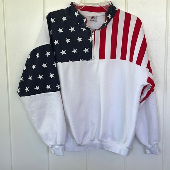Vintage Tops - ESY‎ - vintage sportswear 3/4 zip flag sweatshirt, xl